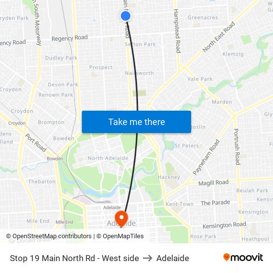 Stop 19 Main North Rd - West side to Adelaide map