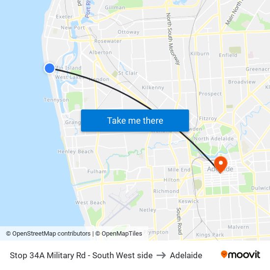 Stop 34A Military Rd - South West side to Adelaide map