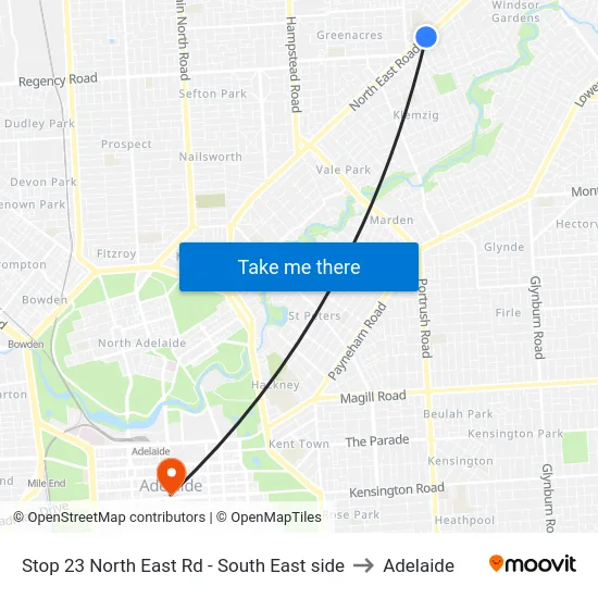 Stop 23 North East Rd - South East side to Adelaide map