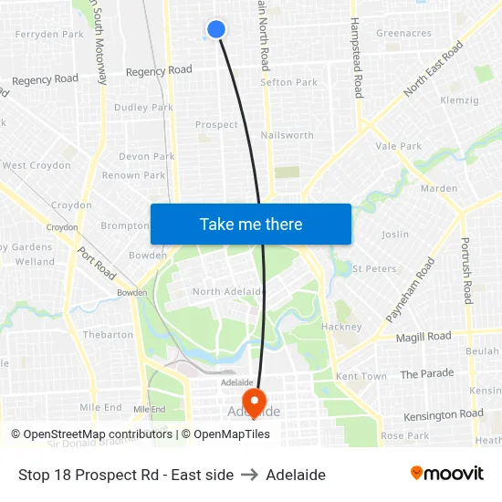Stop 18 Prospect Rd - East side to Adelaide map