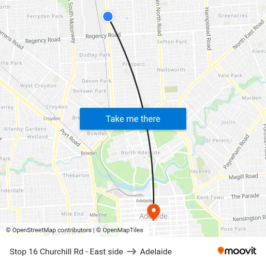 Stop 16 Churchill Rd - East side to Adelaide map
