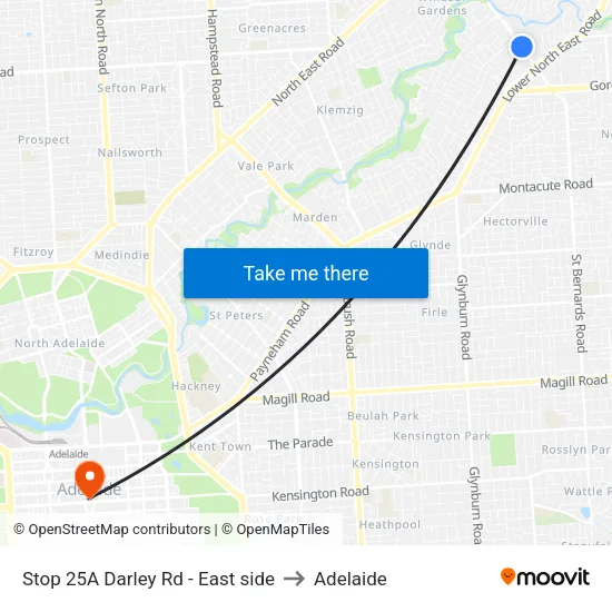 Stop 25A Darley Rd - East side to Adelaide map