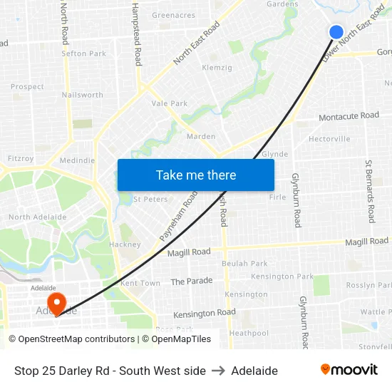 Stop 25 Darley Rd - South West side to Adelaide map