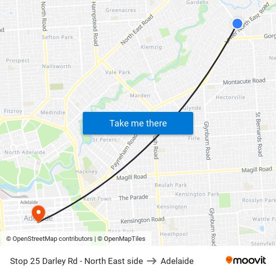 Stop 25 Darley Rd - North East side to Adelaide map