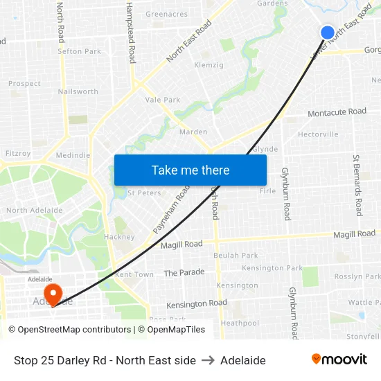 Stop 25 Darley Rd - North East side to Adelaide map