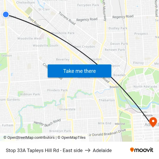 Stop 33A Tapleys Hill Rd - East side to Adelaide map