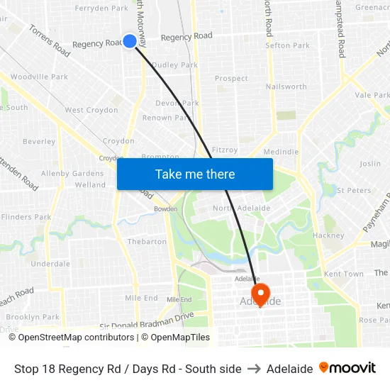 Stop 18 Regency Rd / Days Rd - South side to Adelaide map