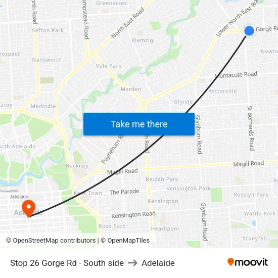 Stop 26 Gorge Rd - South side to Adelaide map
