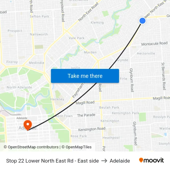 Stop 22 Lower North East Rd - East side to Adelaide map