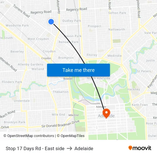 Stop 17 Days Rd - East side to Adelaide map