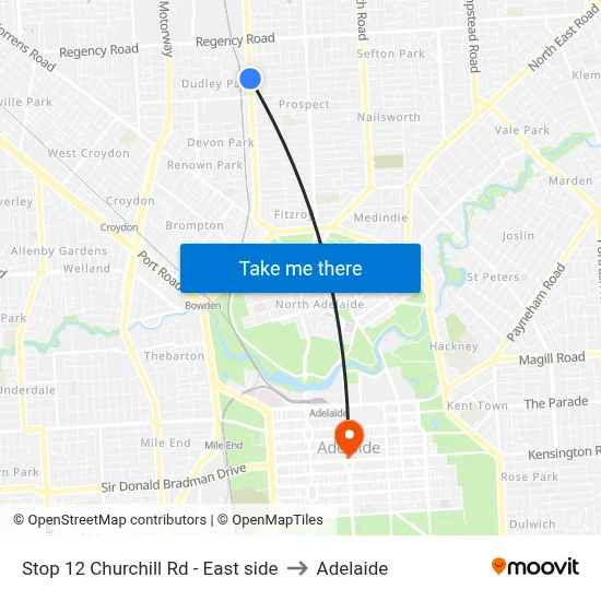 Stop 12 Churchill Rd - East side to Adelaide map