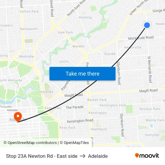 Stop 23A Newton Rd - East side to Adelaide map