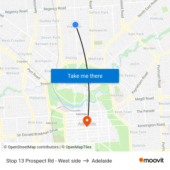 Stop 13 Prospect Rd - West side to Adelaide map