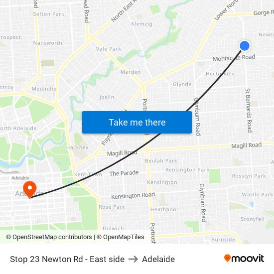 Stop 23 Newton Rd - East side to Adelaide map