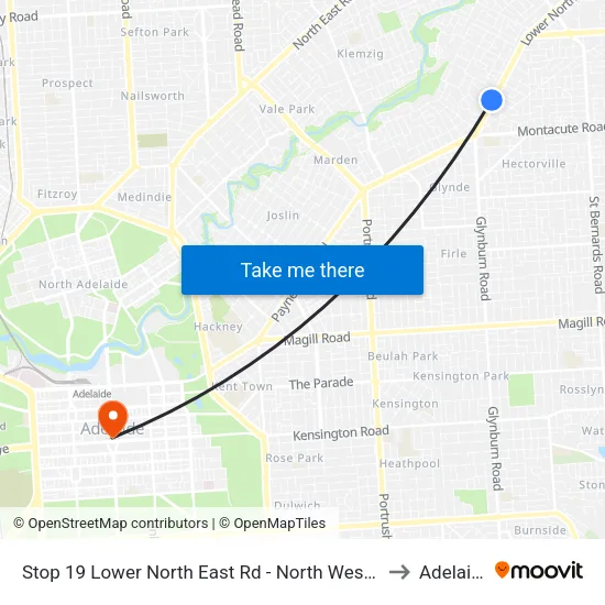 Stop 19 Lower North East Rd - North West side to Adelaide map