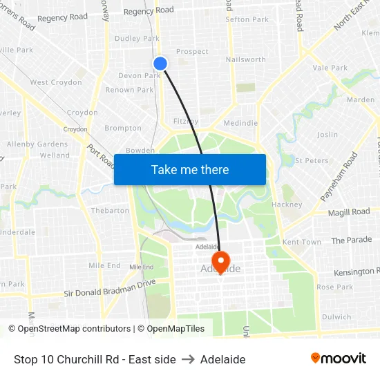 Stop 10 Churchill Rd - East side to Adelaide map