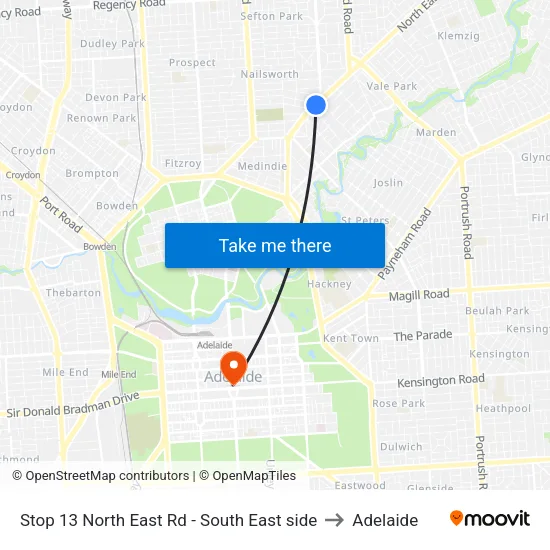 Stop 13 North East Rd - South East side to Adelaide map
