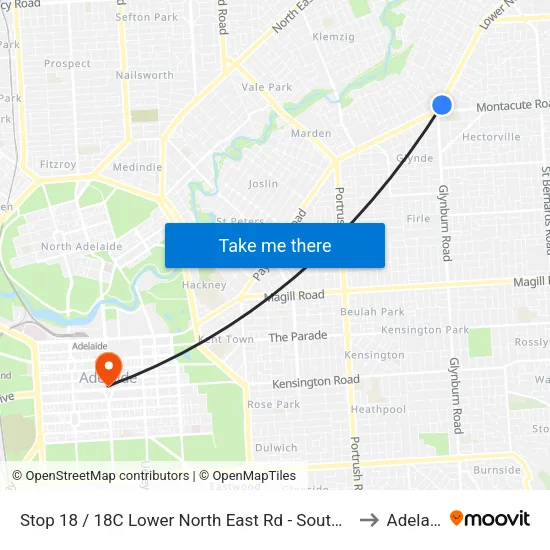 Stop 18 / 18C Lower North East Rd - South East side to Adelaide map
