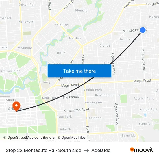 Stop 22 Montacute Rd - South side to Adelaide map
