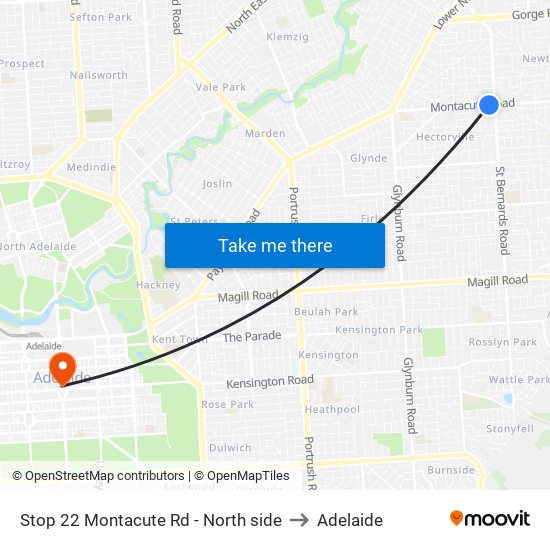 Stop 22 Montacute Rd - North side to Adelaide map