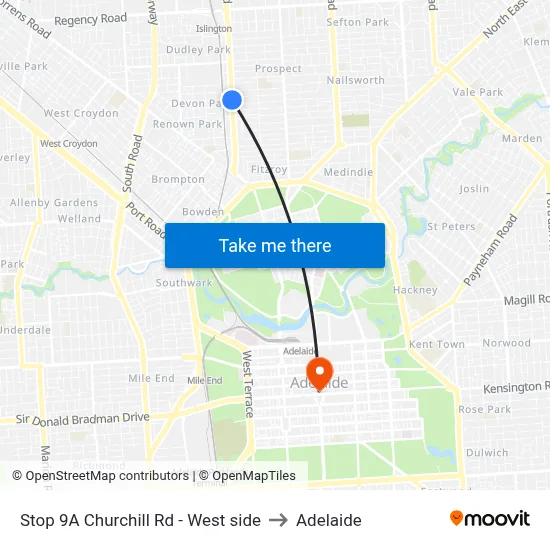 Stop 9A Churchill Rd - West side to Adelaide map