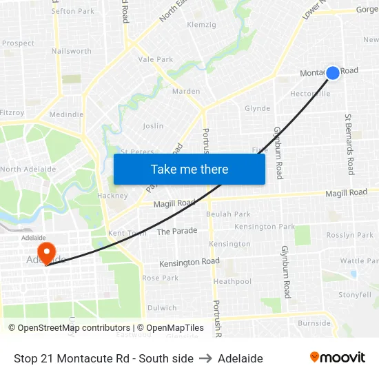 Stop 21 Montacute Rd - South side to Adelaide map