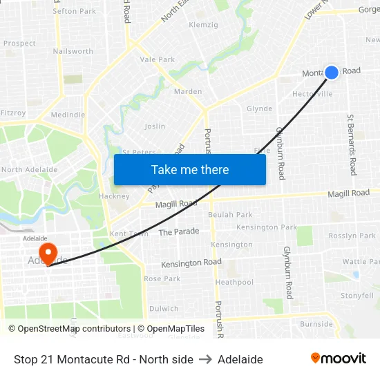 Stop 21 Montacute Rd - North side to Adelaide map