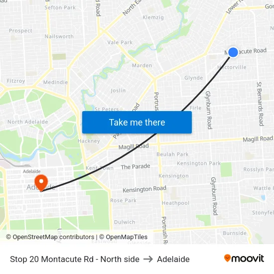 Stop 20 Montacute Rd - North side to Adelaide map