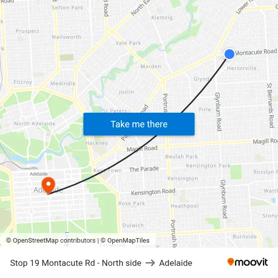 Stop 19 Montacute Rd - North side to Adelaide map