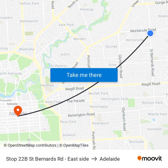 Stop 22B St Bernards Rd - East side to Adelaide map