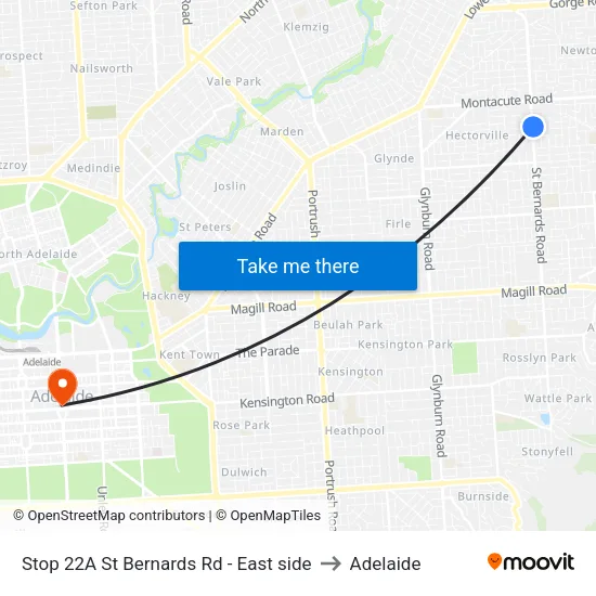Stop 22A St Bernards Rd - East side to Adelaide map