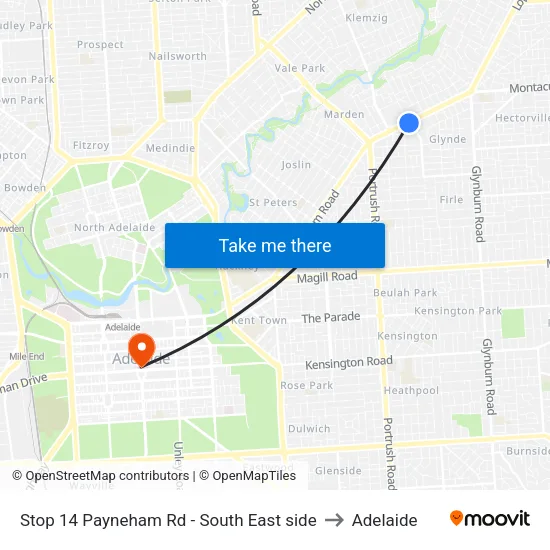 Stop 14 Payneham Rd - South East side to Adelaide map