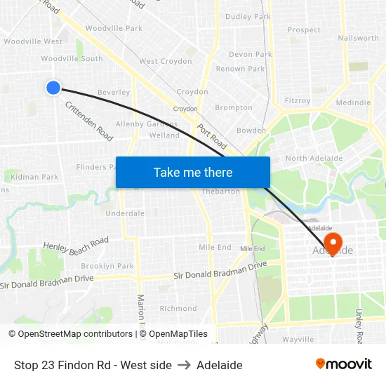Stop 23 Findon Rd - West side to Adelaide map