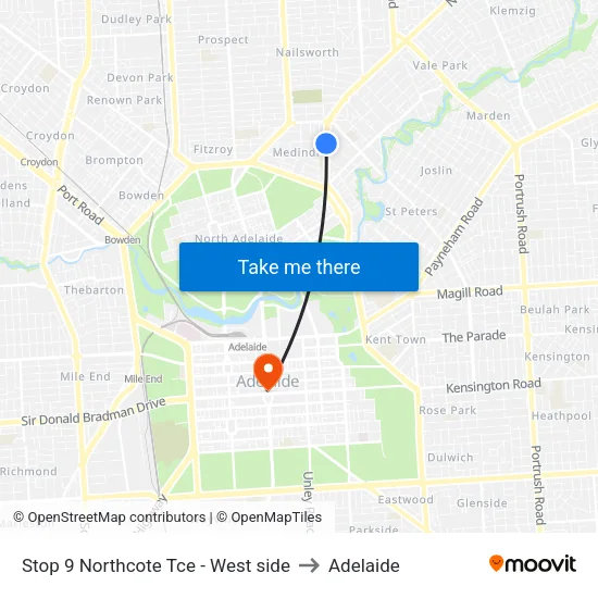 Stop 9 Northcote Tce - West side to Adelaide map