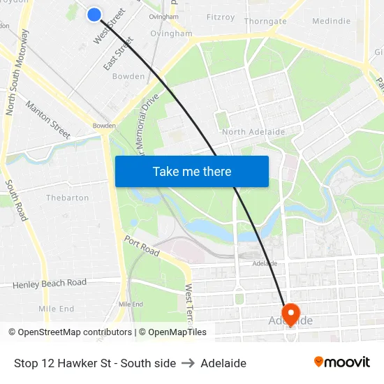 Stop 12 Hawker St - South side to Adelaide map