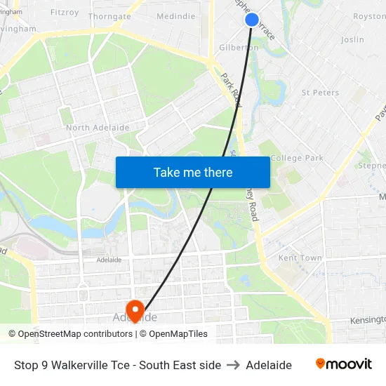 Stop 9 Walkerville Tce - South East side to Adelaide map