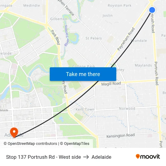 Stop 137 Portrush Rd - West side to Adelaide map