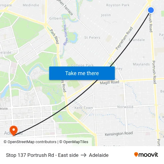 Stop 137 Portrush Rd - East side to Adelaide map