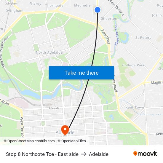 Stop 8 Northcote Tce - East side to Adelaide map