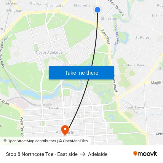 Stop 8 Northcote Tce - East side to Adelaide map