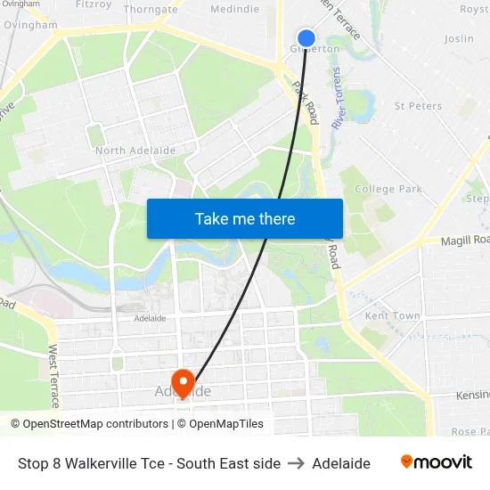 Stop 8 Walkerville Tce - South East side to Adelaide map