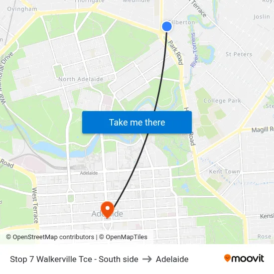 Stop 7 Walkerville Tce - South side to Adelaide map