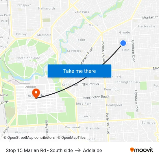 Stop 15 Marian Rd - South side to Adelaide map