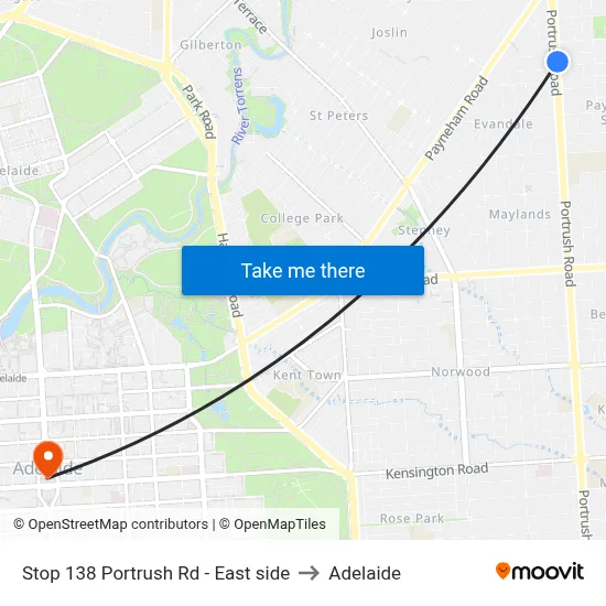 Stop 138 Portrush Rd - East side to Adelaide map
