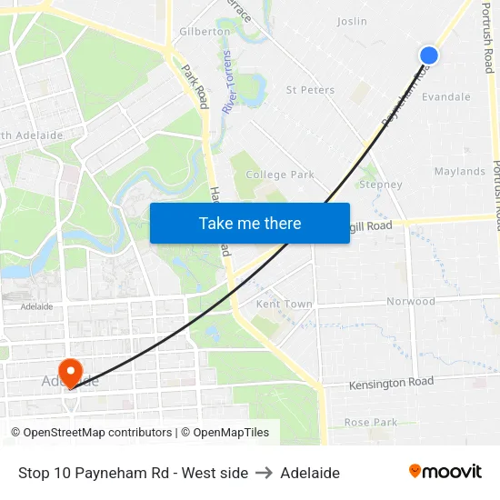 Stop 10 Payneham Rd - West side to Adelaide map