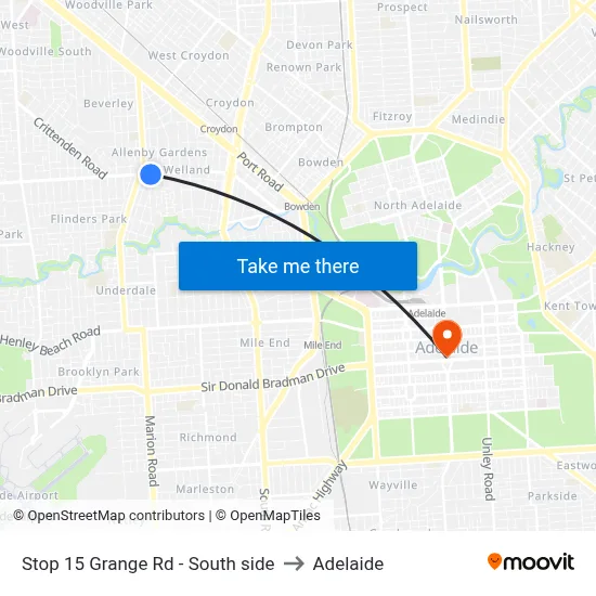 Stop 15 Grange Rd - South side to Adelaide map