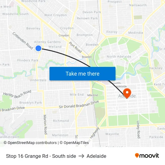 Stop 16 Grange Rd - South side to Adelaide map