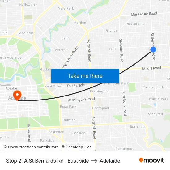 Stop 21A St Bernards Rd - East side to Adelaide map
