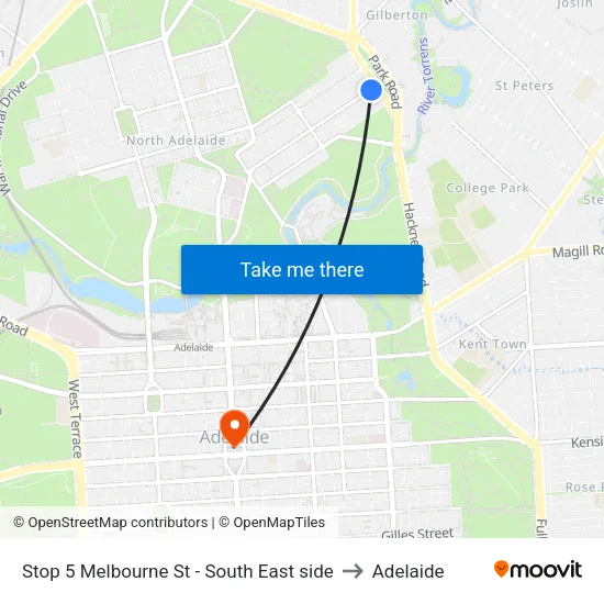 Stop 5 Melbourne St - South East side to Adelaide map