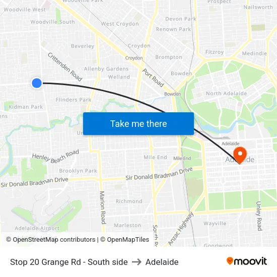 Stop 20 Grange Rd - South side to Adelaide map
